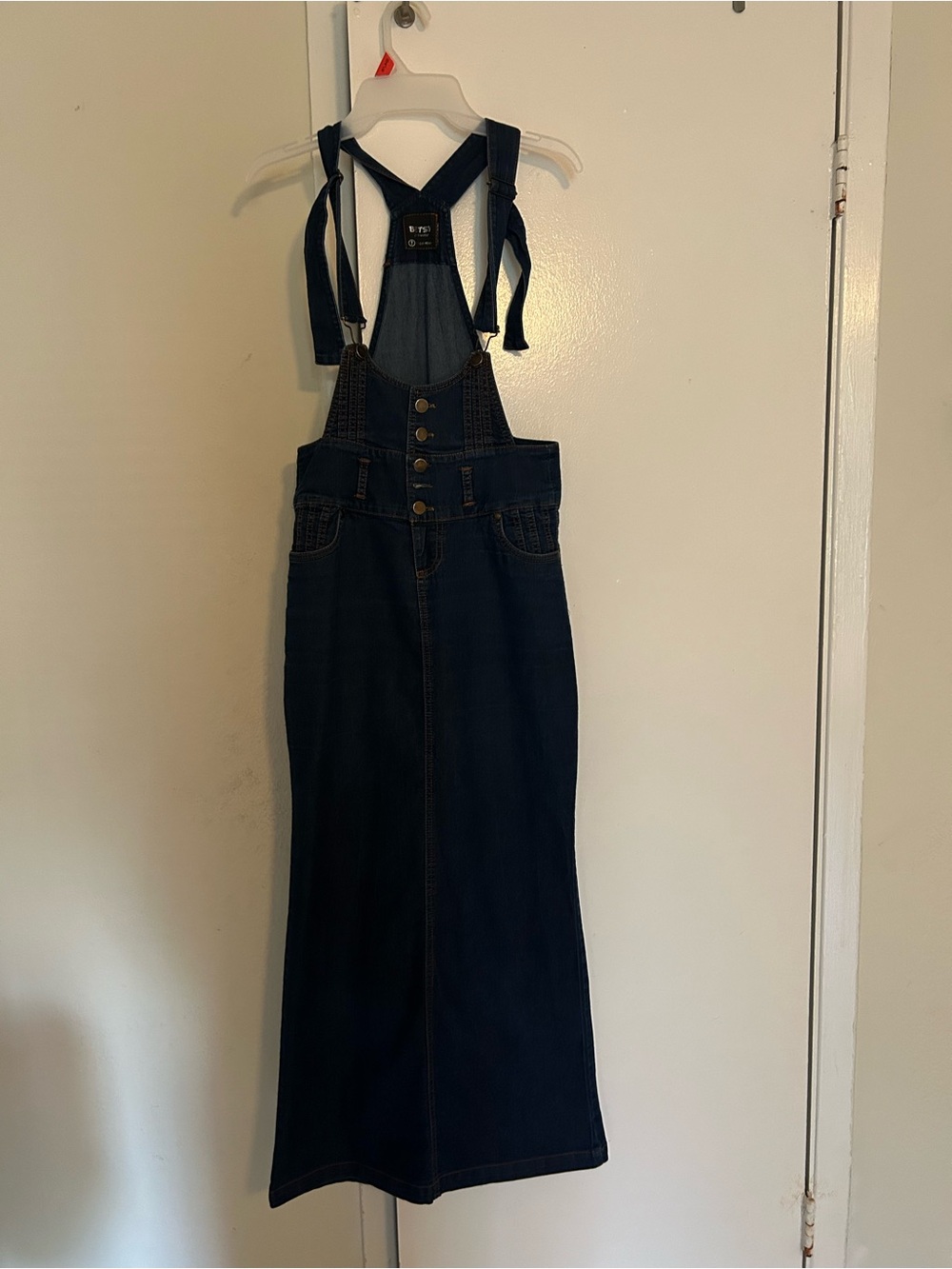 Dark Blue Denim Overall Dress with Adjustableu Straps